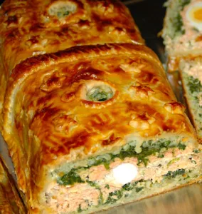 The Hirshon Poached Salmon, Sea Bass and Smoked Salmon Coulibiac