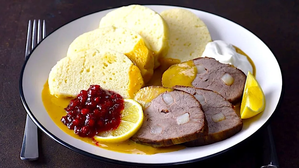 The Hirshon Czech Braised Beef in Spiced Cream Sauce with Bread Dumplings - Svíčková na Smetaně