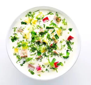 The Hirshon Russian Cold Kefir Soup With Ham, Herbs and Vegetables - Окрошка The Hirshon Russian Cold Kefir Soup With Ham, Herbs and Vegetables - Окрошка