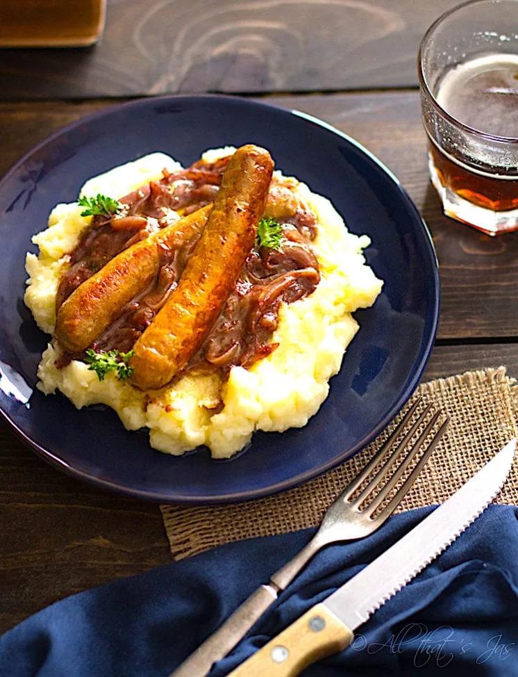 The Hirshon British Bangers and Mash with Onion Gravy
