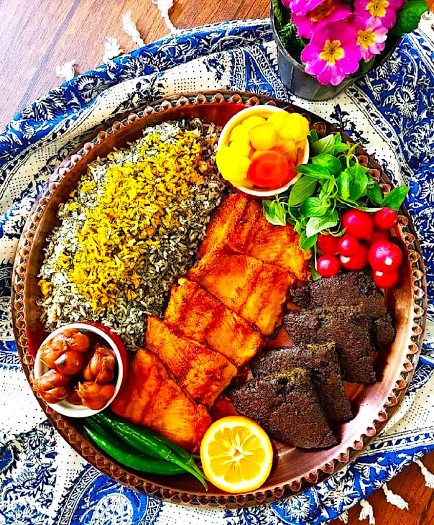 The Hirshon Iranian Sabzi Polo Ba Mahi Herbed Rice With Fried Fish - سبزی پلو با ماهی