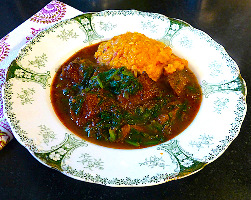 The Hirshon Togolese Spiced Beef Stew With Spinach And Dumplings - Gboma Dessi