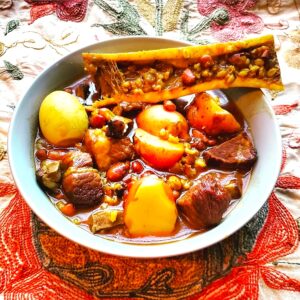 The Hirshon Gourmet Ashkenazi Cholent and Cucumber Salad- טשאָלענט און קוקומבער סאַלאַט