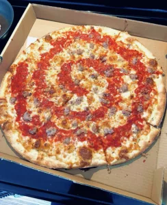 The Hirshon New Jersey Tomato Pie Pizza with Sausage and Herbed Garlic Oil